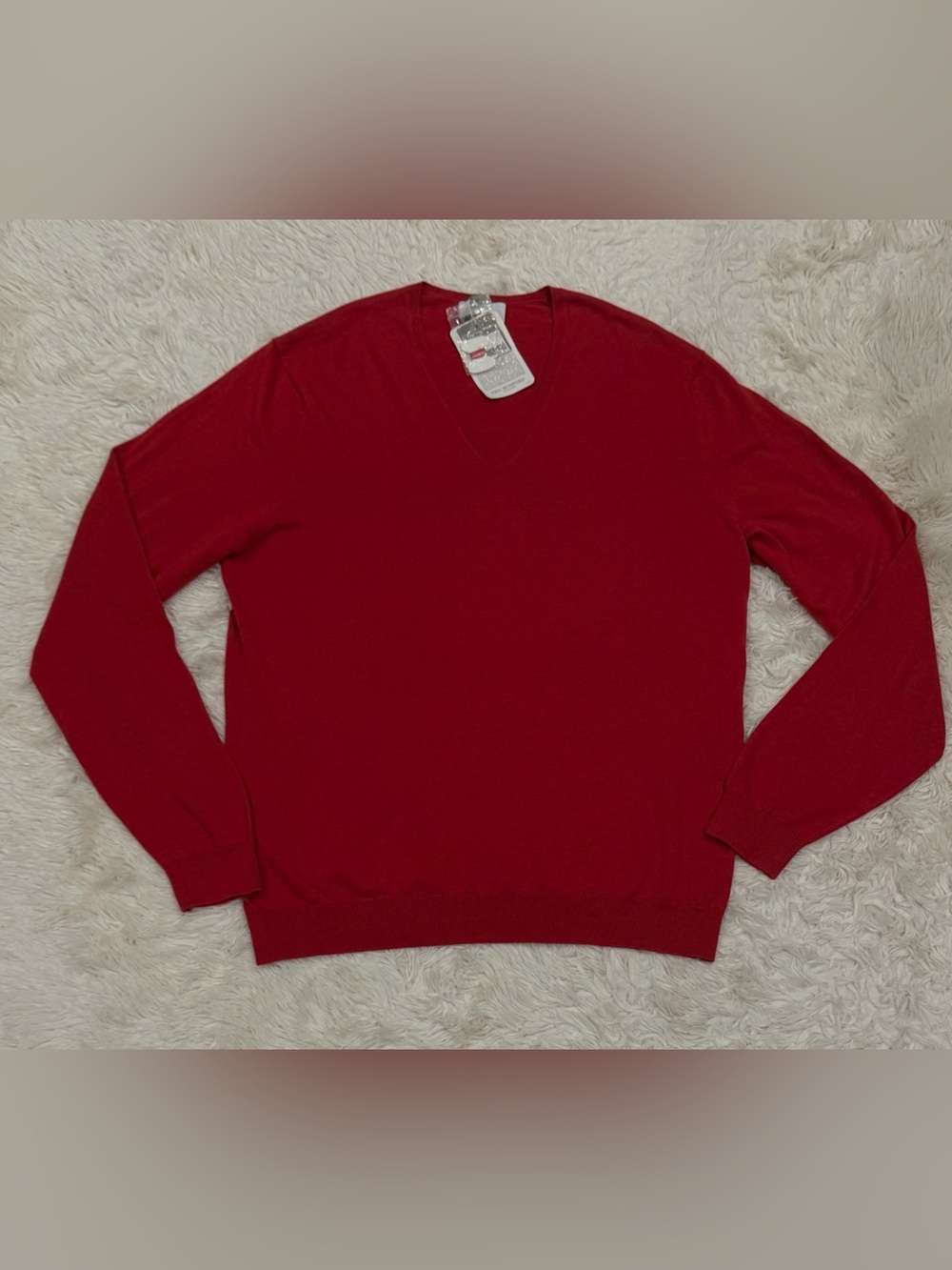 NEW Eric Bompard Paris Cotton Cashmere V-Neck Women’s Sweater XL Red Top Holiday